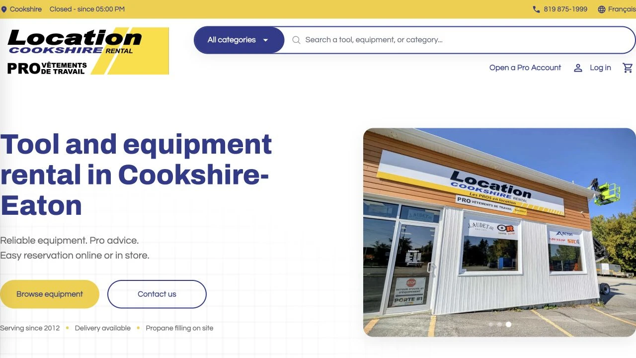Location Cookshire’s English website with its own logo and colours.
