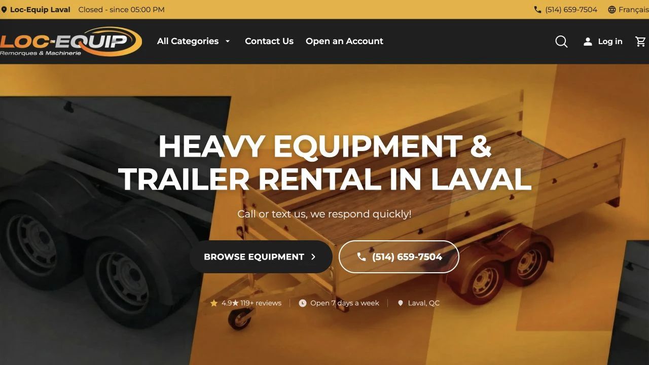 Loc-Equip’s English website with its own logo and colours.
