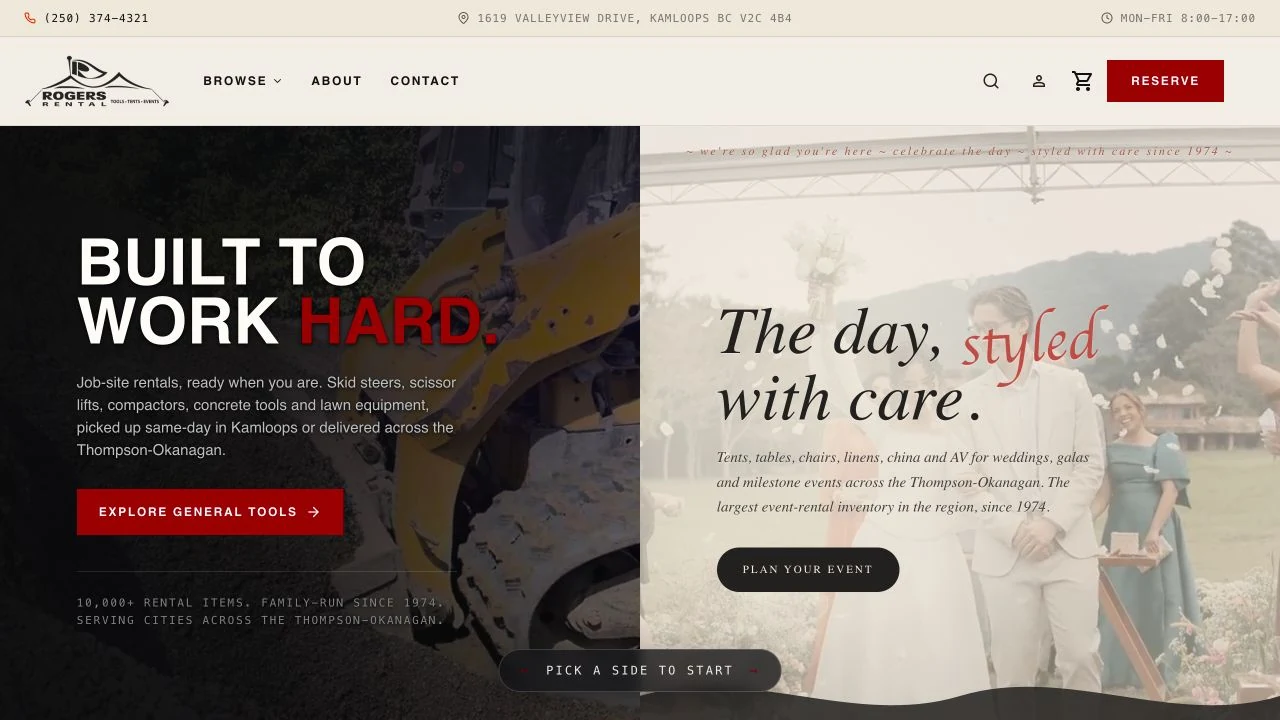 Rogers Rental’s English website with its own logo and colours.