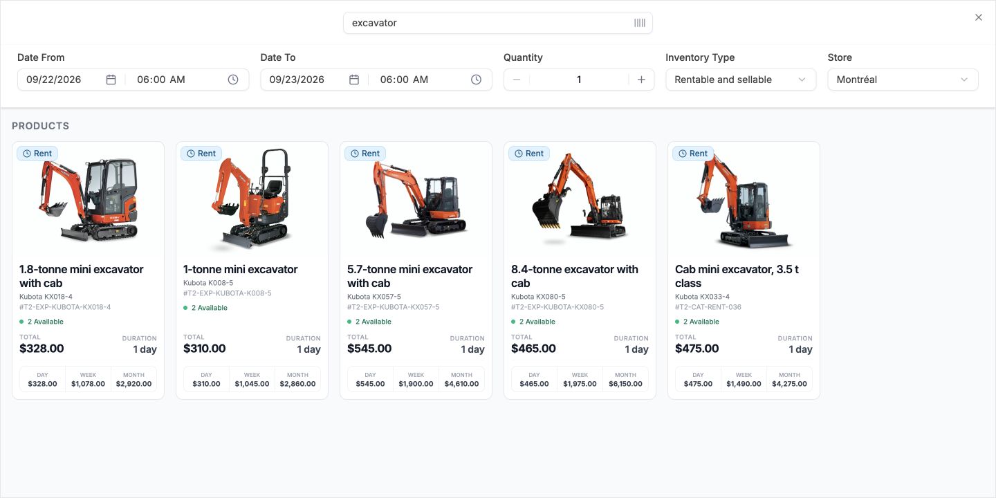 The Kubota KX033-4 equipment card in Heyquip’s inventory. Detail of the recorded demo interface.