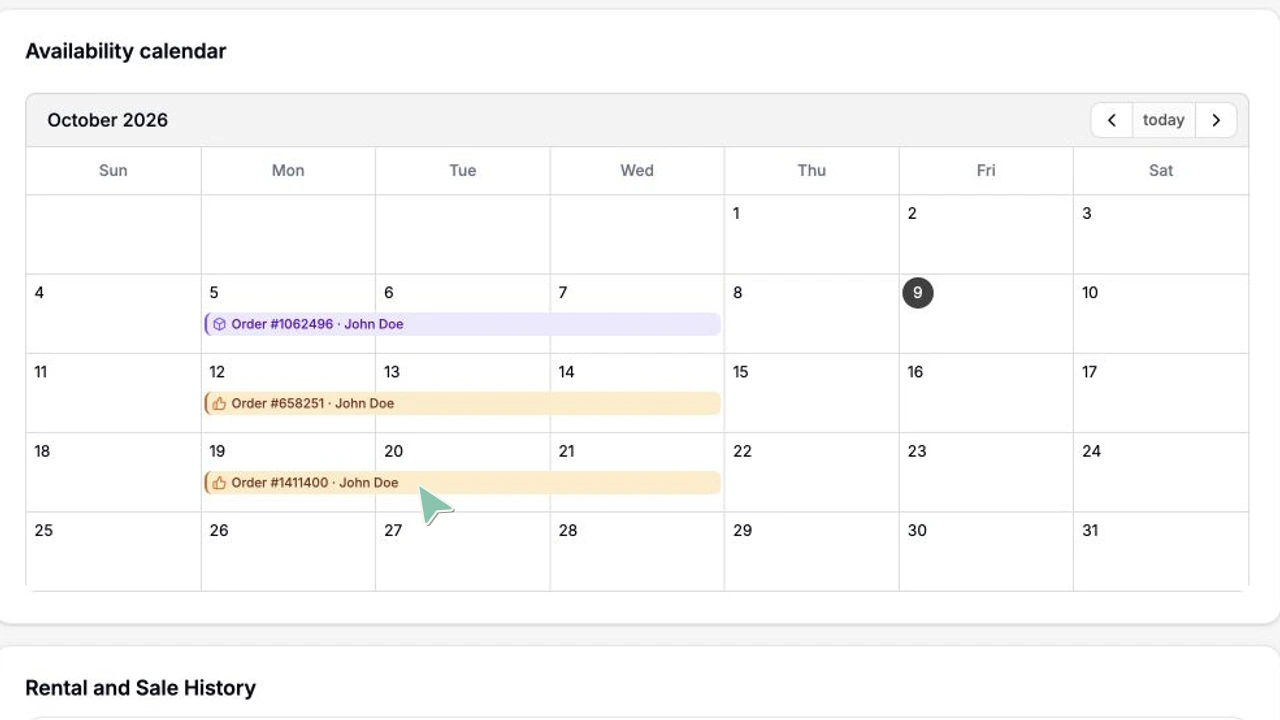 See a machine’s upcoming bookings and open dates, then open a reservation to check the equipment and rental period.