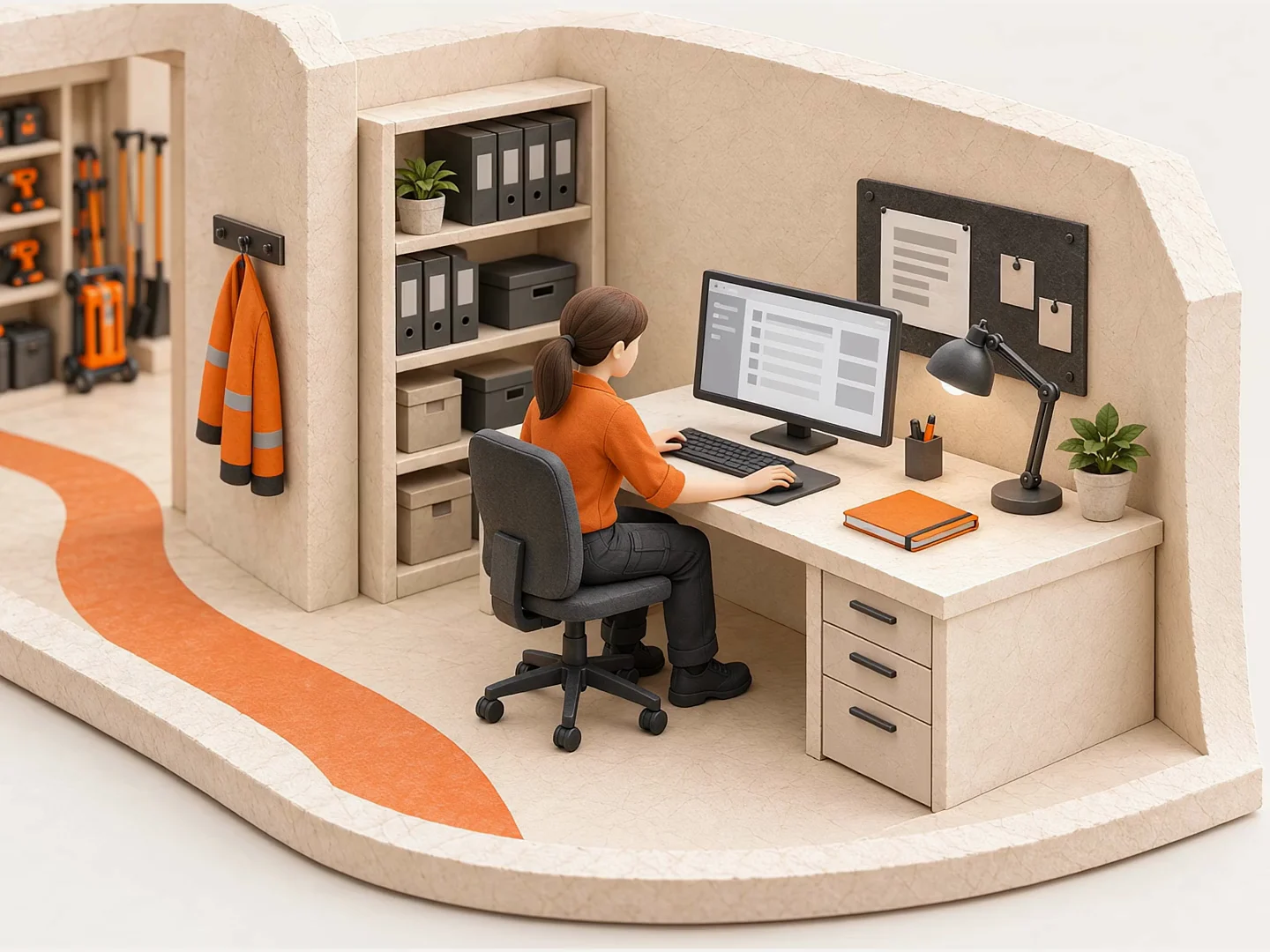 An office manager reviews a customer account and invoice details at the computer.